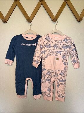 Carhartt Kids One-Piece Romper Bundle in Navy and Light Pink; 6 months